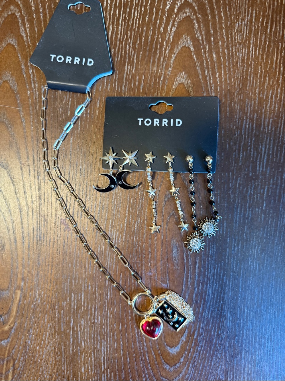 torrid Gold-Tone Star, Moon & Red Heart Necklace with Earring Set